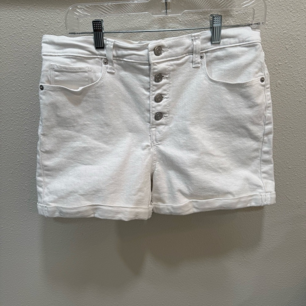 BANANA REPUBLIC Women’s White Button Fly High Rise Cuffed Denim Shorts Size 12